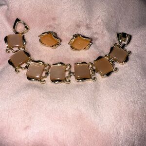 Elegant Gold and TangerineJewelry Set Bracelet With Clip On Earrings signed Coro